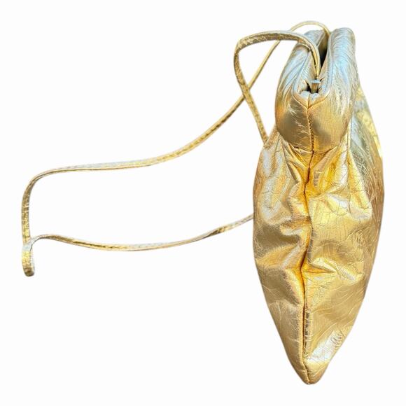 Vintage Gold Metallic Ruched Clutch Bags by Hala USA Eye Catching Evening Purse - Picture 5 of 16